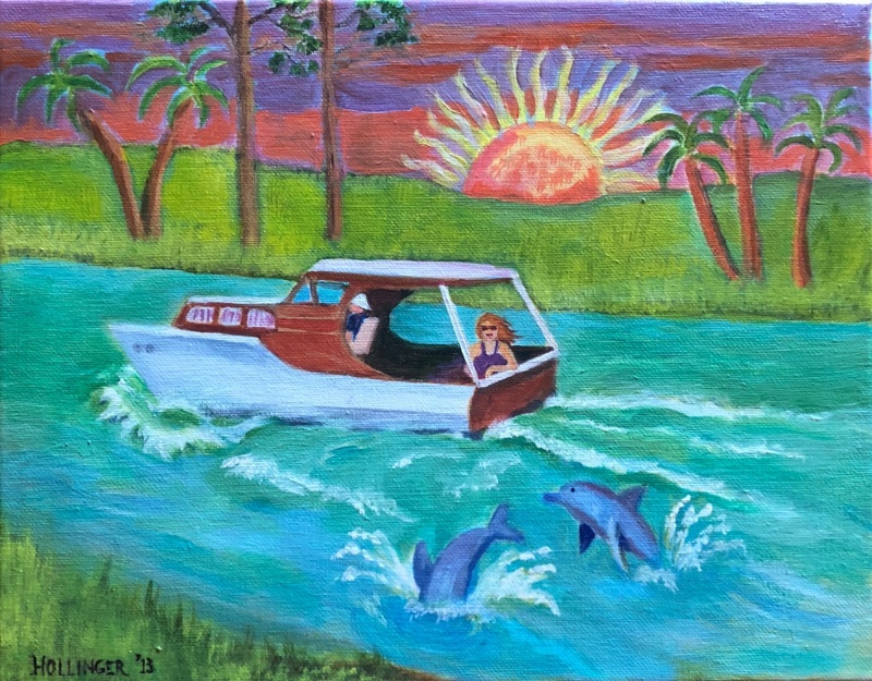  boat and dolphins